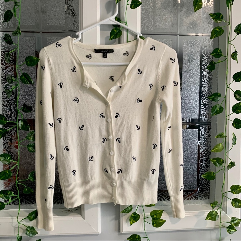 Papaya White Cardigan with Anchors